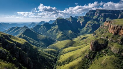 Obraz premium Vast mountain range, lush valleys, and vibrant landscape