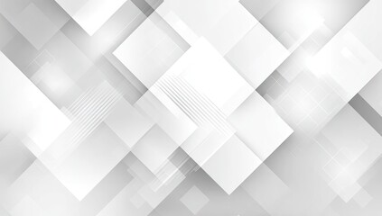 Abstract geometric background with overlapping squares in varying shades of gray and white