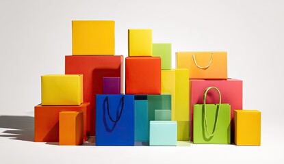 Obraz premium Colorful boxes and bags arranged in a stack