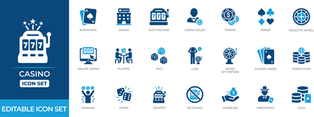 Casino icon set.  Solid icon collection.