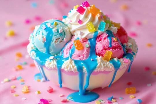 A playful ice cream sundae, ideal for a child's birthday party.