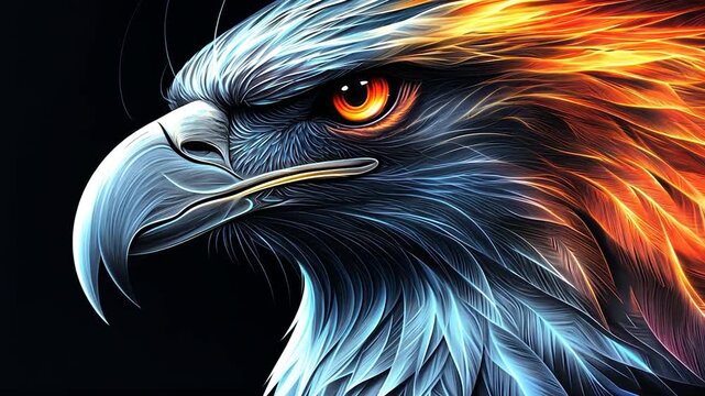 Fiery eagle portrait, vibrant colors
