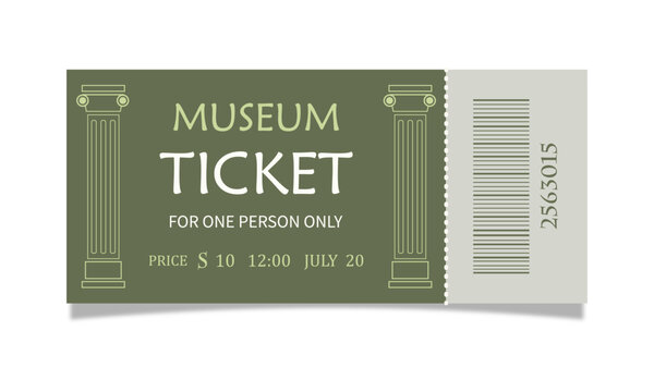 Museum ticket on white background.