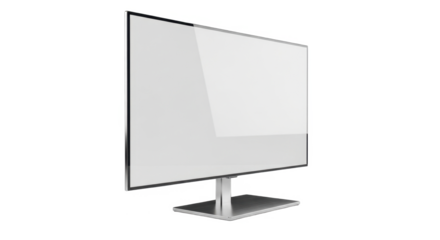A modern widescreen computer monitor with a blank, glossy white screen, isolated on a white background.