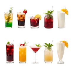 Assortment of refreshing colorful cocktails and drinks