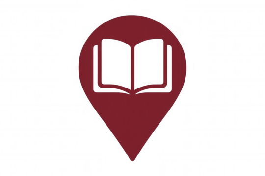Red book location placeholder icon on a transparent background, perfect for educational or library-related projects - Powered by Adobe
