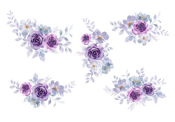 Watercolor purple floral bouquet collection