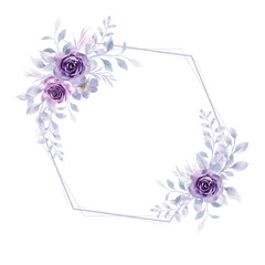 Watercolor purple rose geometric frame