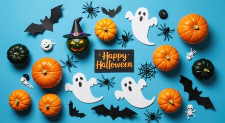 Scary yet fun Halloween border design on blue background