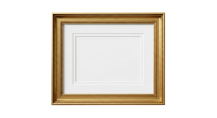 An elegant, empty gold picture frame with a white mat, isolated on a clean white background, ready for display.