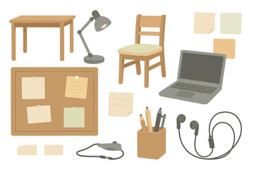 Workspace setup featuring furniture and office supplies in a minimalist design during afternoon hours
