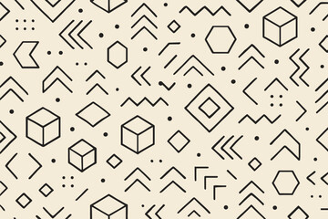 Decorative geometric pattern featuring various shapes and lines on a light background suitable for design projects