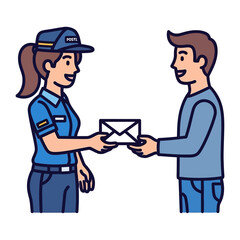 Mail Delivery Service: A friendly postal worker hands over an envelope to a recipient, emphasizing the personal touch of direct mail communication and timely delivery.