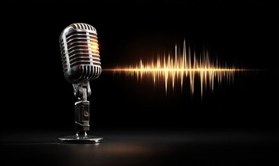 Vintage microphone with audio wave