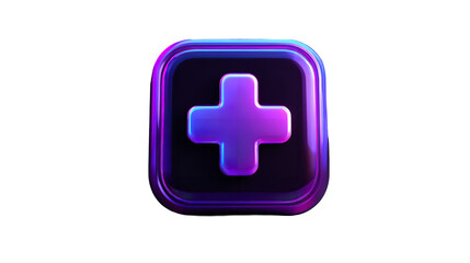 Obraz premium Neon plus sign in rounded square glowing on transparent background