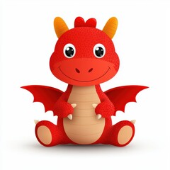 a smiling baby dragon with tiny wings clipart, fantasy creature design, flat vector art, warm red tones, isolated on white background