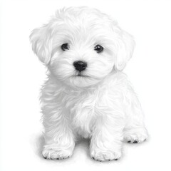 Obraz premium a fluffy Maltese puppy clipart, tiny dog breed artwork, digital art, white tones, isolated on white background