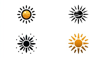 Simple sun icon with radiant beams, symbolizing life, clarity, and freshness, perfect for environmental campaigns, outdoor recreation, and wellness brands.