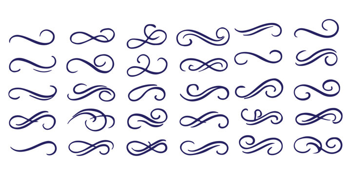 Sporty swirling tail icon in flat line set. football, baseball typography swashes Texting tail for lettering or old varsity sport logo vector for apps or web retro isolated on transparent background