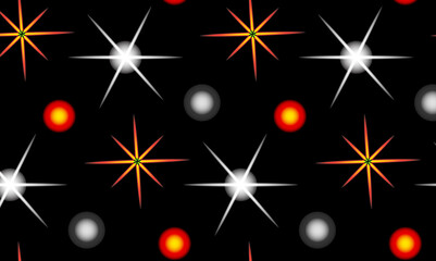 Sparkling starbursts and glowing orbs on a dark background