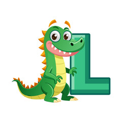 Playful Alligator Character with Big Alphabet L | Fun Children Book Illustration | Cute Animal Vector Design for Kids Learning