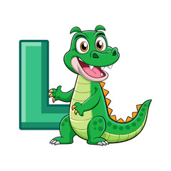 Playful Alligator Character with Big Alphabet L | Fun Children Book Illustration | Cute Animal Vector Design for Kids Learning