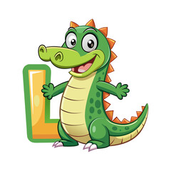 Playful Alligator Character with Big Alphabet L | Fun Children Book Illustration | Cute Animal Vector Design for Kids Learning