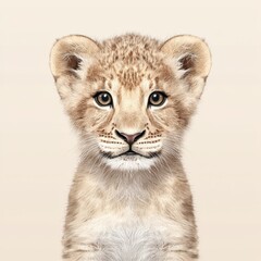 Obraz premium a playful lion cub with a fluffy mane clipart, wild animal character, watercolor style, golden tones, isolated on white background