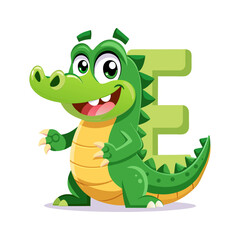 Fototapeta premium Playful Alligator Character with Big Alphabet E Illustration | Cute Educational Animal Design for Kids Learning, Preschool and Children Books