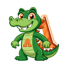 Fototapeta premium Playful alligator character holding giant alphabet A, fun educational animal vector illustration for children book cover and learning design