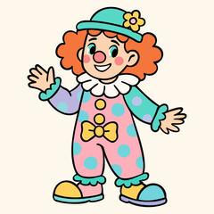 Cute clown. Little redhead girl in clown costume. Vector isolated illustration