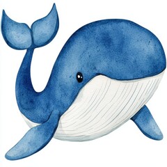 a glowing baby celestial whale clipart, cosmic fantasy creature, watercolor illustration, ethereal blue tones, isolated on white background