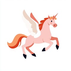 a smiling pegasus foal clipart, winged horse character, flat vector style, soft pastel hues, isolated on white background