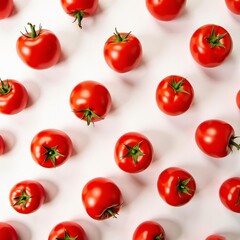 Uniformly Spaced Fresh Red Tomatoes on a White Background