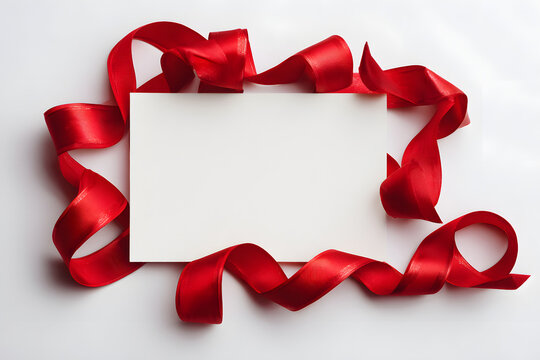 Elegant red ribbon tied around a sleek gift box, vibrant bow centerpiece conveying luxury and celebration, perfect for branding or packaging visuals, isolated on white background.