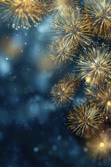 Naklejka premium Golden and blue abstract background with bokeh lights and fireworks