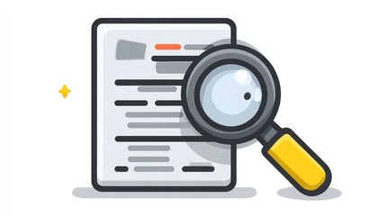 Vector zoom icon illustrating magnifier over document, representing focus, investigation, and clarity in digital tools, data analysis, and educational content.