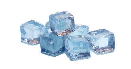 Obraz premium A Close-Up View of Transparent Blue Ice Cubes on White Background