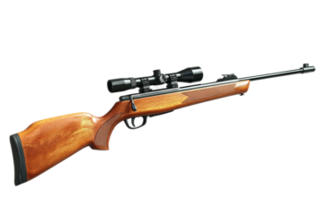 Semi-automatic wooden stocked air rifle with telescopic sight