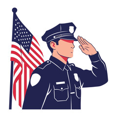 A Moment of Honor: A steadfast officer, embodies duty and patriotism, salutes with reverence before the emblem of the nation, symbolizing the guardians of freedom, with a simple design.