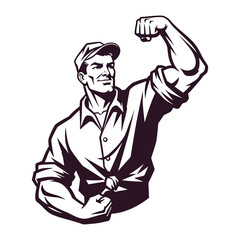 Strength and Determination: A powerful illustration of a muscular man, exuding confidence and showcasing impressive strength, perfect for conveying resilience, dedication.