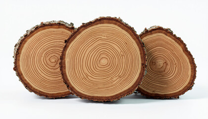 Three Cut Tree Sections Showing Growth Rings
