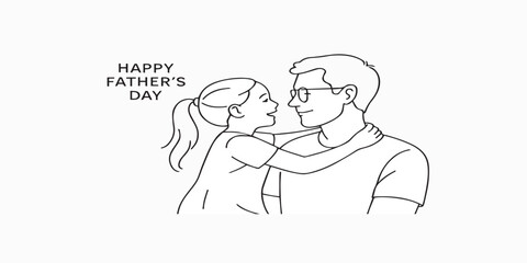 Fototapeta premium Print Fathers day line art style vector illustration, father and daughter line art illustration