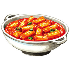 Authentic Korean Tteokbokki in Watercolor — Street Food Art