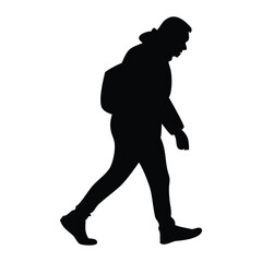 Walking Man Silhouette with Backpack – Traveler or Pedestrian Vector Illustration