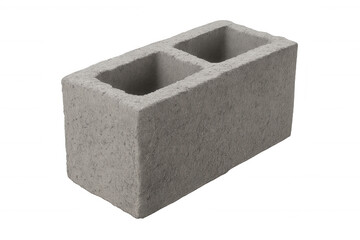 Single gray concrete block isolated on transparent background, ideal for architectural visualization or construction-related projects