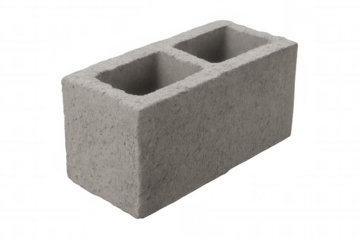 Single gray concrete block isolated on transparent background, ideal for architectural visualization or construction-related projects