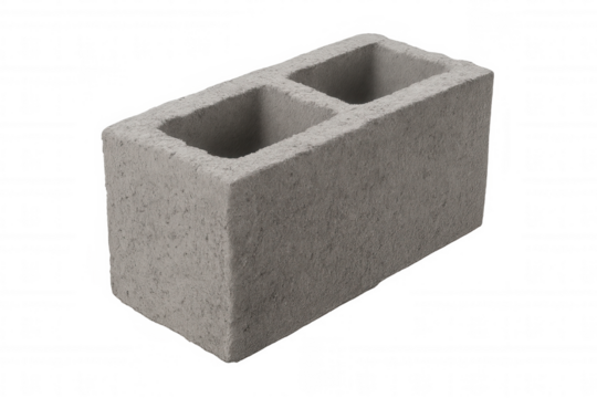 Single gray concrete block isolated on transparent background, ideal for architectural visualization or construction-related projects