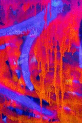 Vibrant graffiti art featuring neon blue, orange, purple. Energetic 90s, Y2K style, funky texture, dynamic strokes. Street art, urban decor, modern 2000s creative visuals, bold murals.