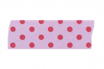 Pink adhesive tape featuring red polka dots, floating against transparent backdrop, ideal for crafting and design work